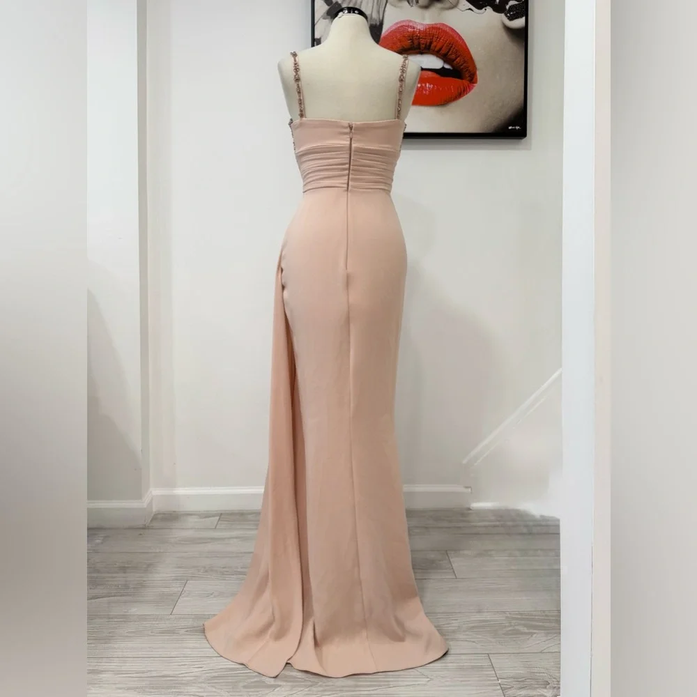 ZUHAIR MURAD Crystal-embellished draped cady gown Cream Maxi Dress